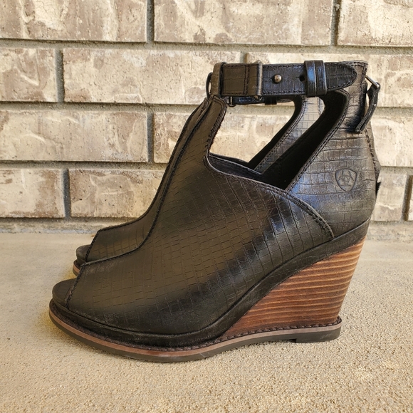 Ariat Backstage Wedge Peeptoe leather women's shoes NWOT 10019927 - Picture 2 of 12